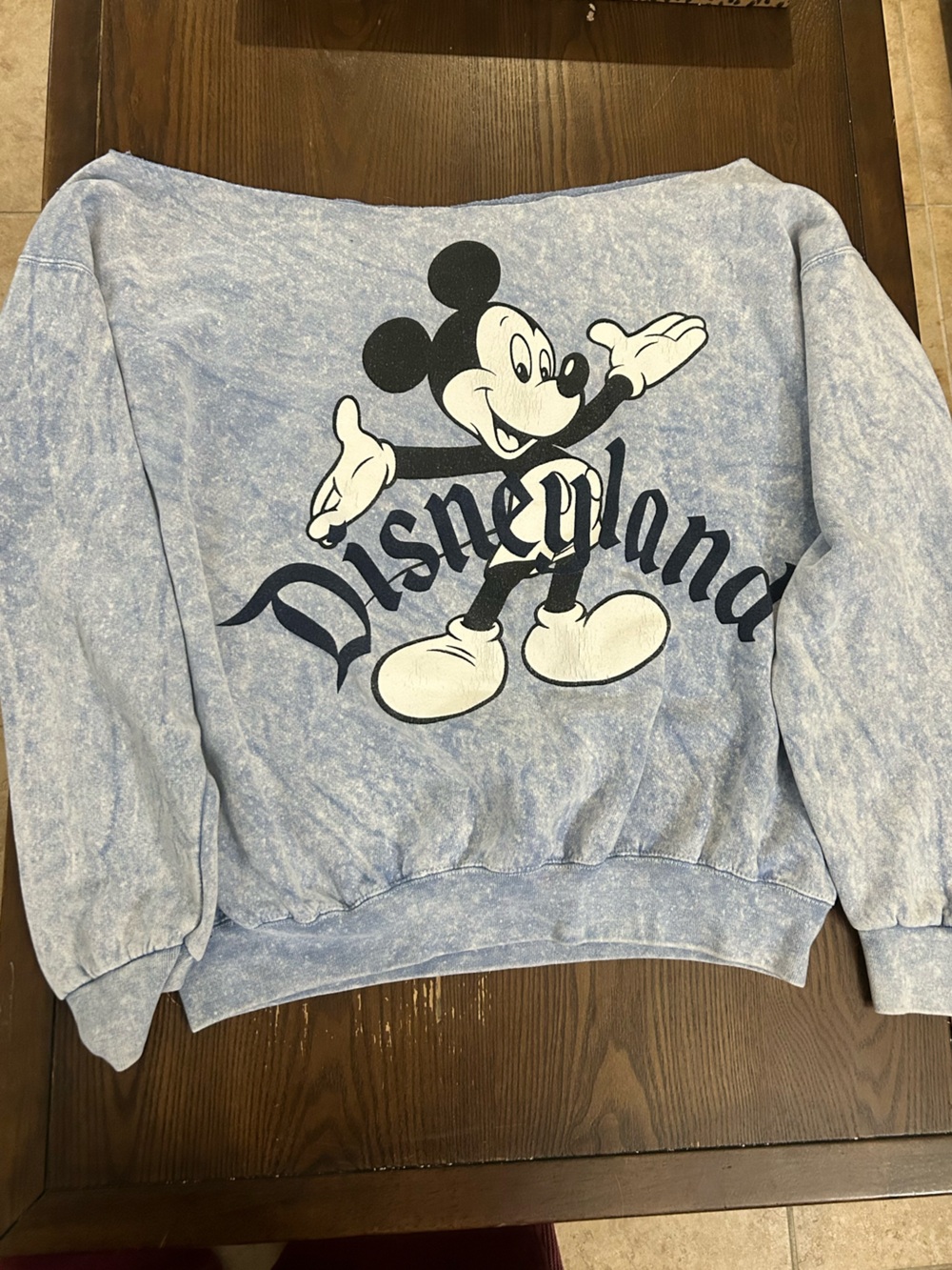 Disneyland Vintage 80s Mineral Acid Wash Mickey Mouse Blue Off Shoulder